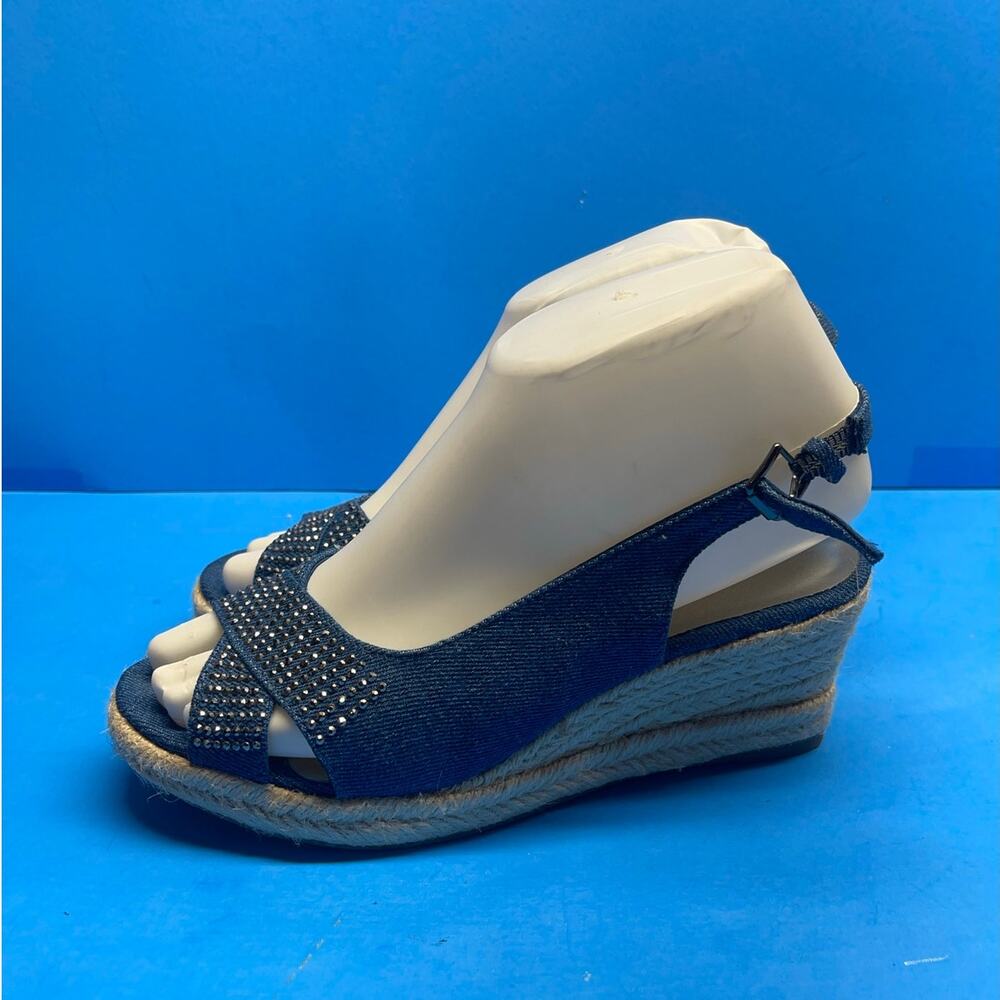 Karen Scott Sandals Dashy Blue Sling Back Platform Wedge Rhinestone Accent 6 M